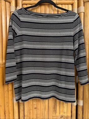Talbots Black & White Striped Boatneck 3/4 Sleeve Top. Size XP